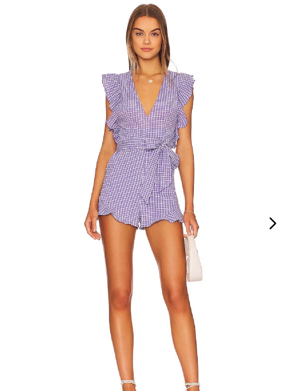 Lovers + Friends purple gingham romper